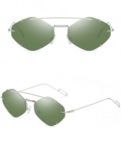 Rectangular Irregular Diamond Shape Flat Lens Mirrored Metal Frame Glasses Cat Eye Sunglasses - Green - CE196YXS326 $8.97