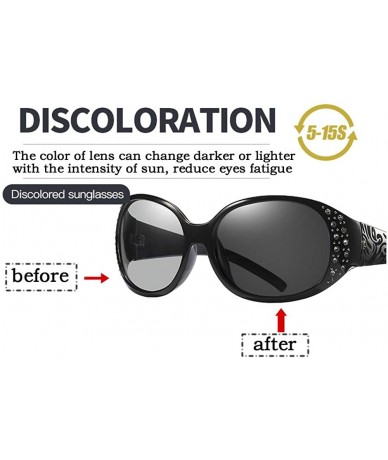 Wrap Sunglasses Rhinestone Polarized Protection Photochromatic - Black Wide Temple Photochromatic Lens - CD194CUSMC8 $20.47