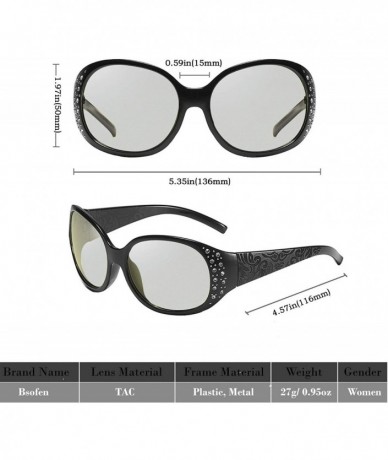 Wrap Sunglasses Rhinestone Polarized Protection Photochromatic - Black Wide Temple Photochromatic Lens - CD194CUSMC8 $20.47