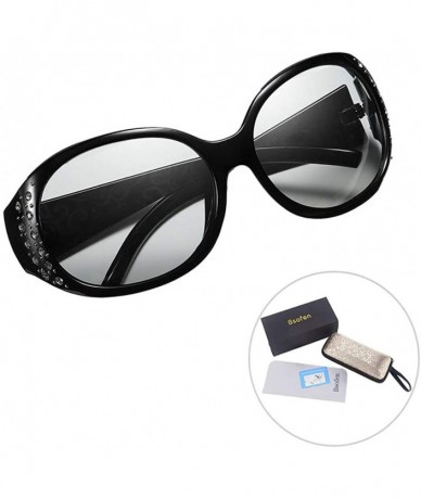 Wrap Sunglasses Rhinestone Polarized Protection Photochromatic - Black Wide Temple Photochromatic Lens - CD194CUSMC8 $20.47