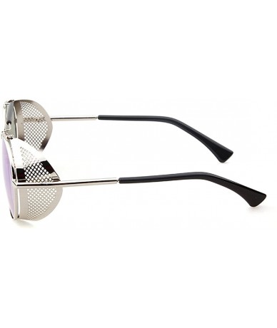 Shield Metal Frame Fold-in Mesh Side Shield Oval Sunglasses - Silver - C9185W9AD2G $21.60