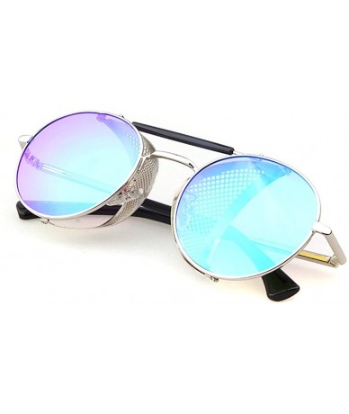 Shield Metal Frame Fold-in Mesh Side Shield Oval Sunglasses - Silver - C9185W9AD2G $21.60