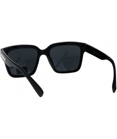 Rectangular Womens Boyfriend Style Horn Rim Rectangular Plastic Goth Sunglasses - All Black - CJ18EHRLR9I $11.38