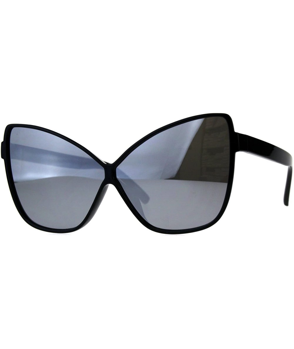 Butterfly Womens Oversized Sunglasses Square Cateye Butterfly Frame Mirror Lens - Black (Silver Mirror) - CI18DCT7AM0 $8.13