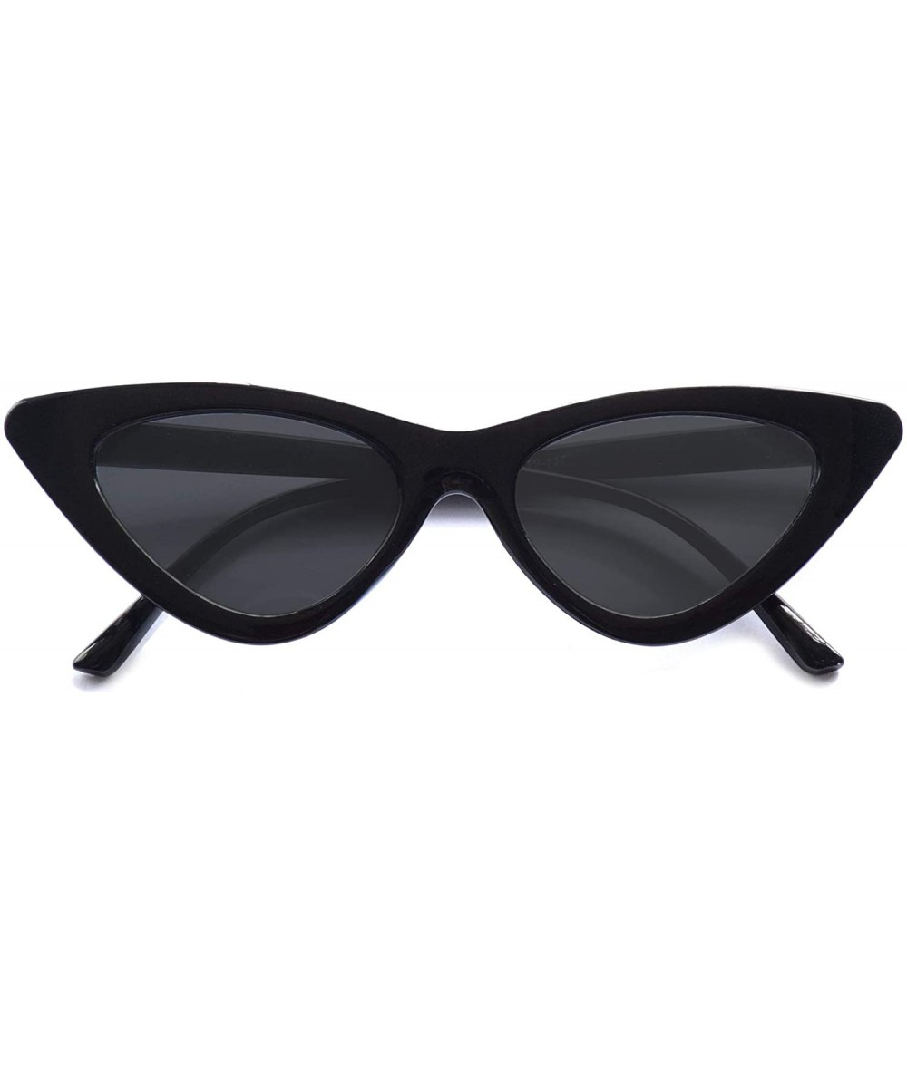 Goggle Retro Narrow Vintage Cat Eye Sunglasses for Women Clout Goggles Plastic Frame - Black - C718AEEX5YT $9.26