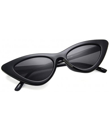 Goggle Retro Narrow Vintage Cat Eye Sunglasses for Women Clout Goggles Plastic Frame - Black - C718AEEX5YT $9.26